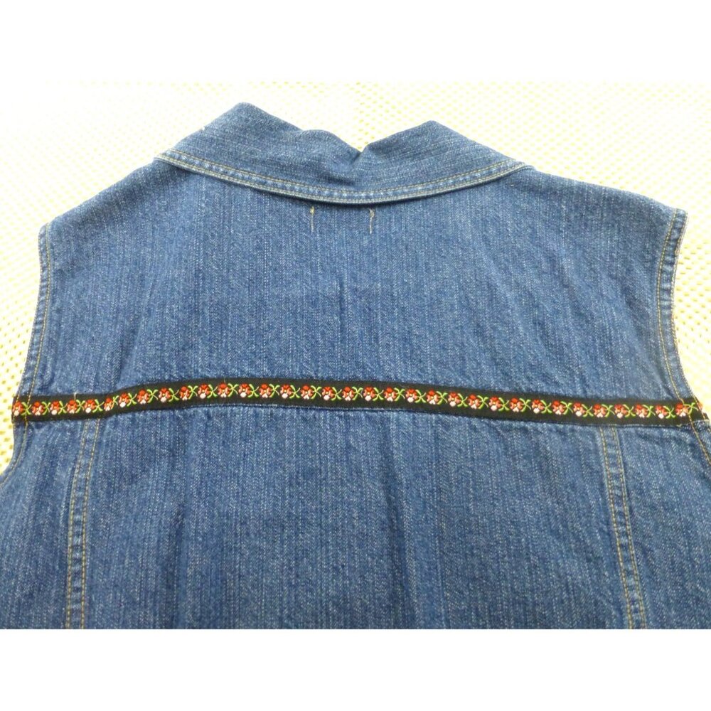 VTG Cherokee Denim Vest With Boho Trim Western Sleeveless Large Womens Jacket - Picture 11 of 11